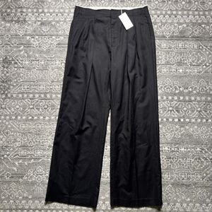 MNG Mango NWT High Waist Wide Leg Linen Blend Pants Womens Size 10 Black Pleated